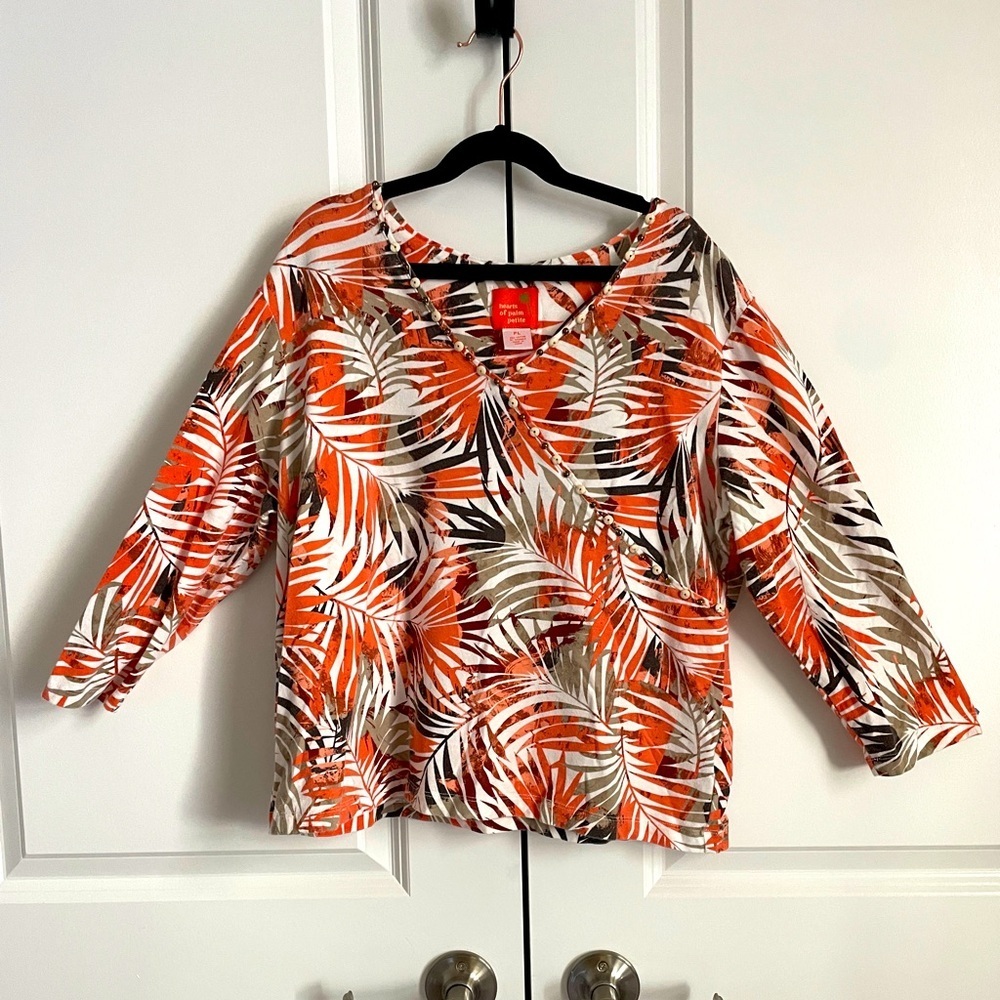 Hearts of Palm Orange Relaxed 3/4 Sleeve Blouse